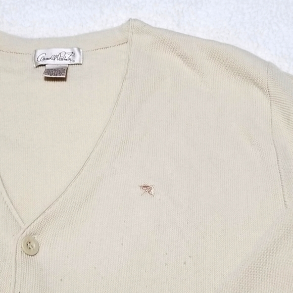 Sold Vintage Arnold Palmer Knitted Beige Cardigan w/ Umbrella Embroidery - Picture 3 of 4